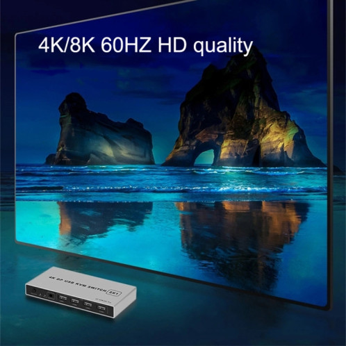Commutateur KVM USB 8K KYSW59 60HZ DP Dispositif de partage d'ordinateur 2-en-1 SH170280-06