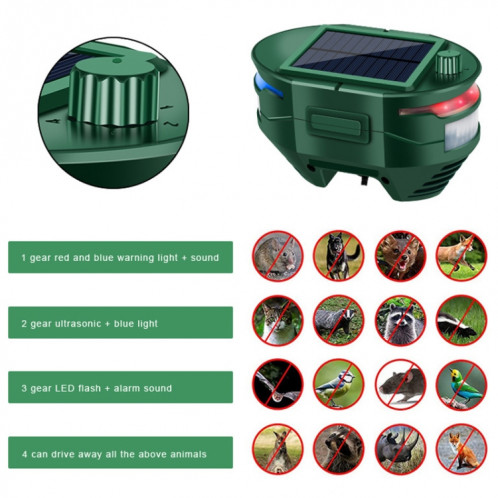 RC-544 Répulsif solaire extérieur à capteur infrarouge à ultrasons pour animaux (vert foncé) SH501A463-06