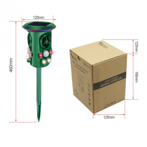 RC-543 Répulsif à ultrasons omnidirectionnel à énergie solaire à 360 degrés Répulsif pour animaux (vert foncé) SH601A1122-06