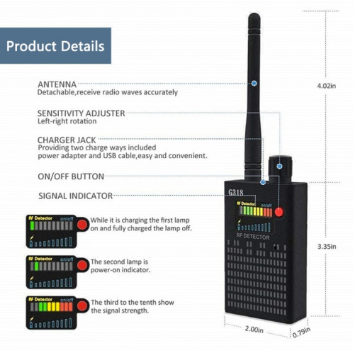 Détecteur de signal de prise de vue anti-écoute et anti-candide G318 localisateur GPS SH7453629-06