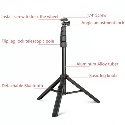 QingZhuangShiDai ZP100B support de téléphone au sol en alliage d'aluminium en direct Bluetooth téléphone Selfie Stick SQ20021126-06
