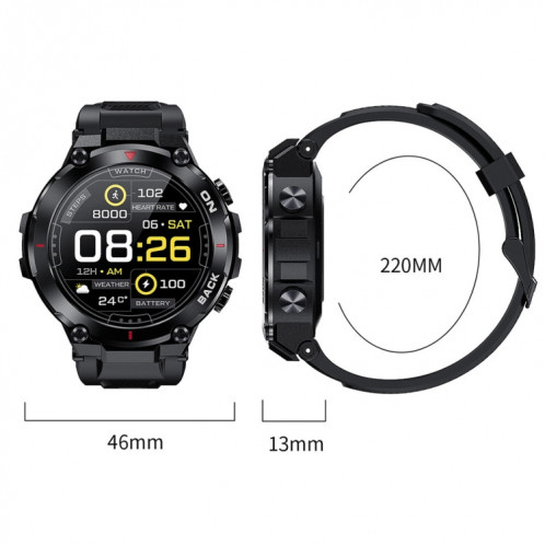 K37 Montre intelligente de surveillance de la fréquence cardiaque de 1,32 pouce avec fonction de positionnement GPS (gris) SH901C314-07