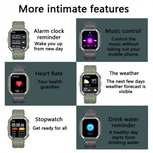 KR06 1,8 pouces fréquence cardiaque surveillance de la pression artérielle Smart Calling Watch (vert) SH101B308-07