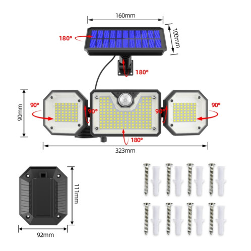 Lampe solaire de jardin étanche à LED pour capteur de corps humain, style : Split 226LED SH4301787-06