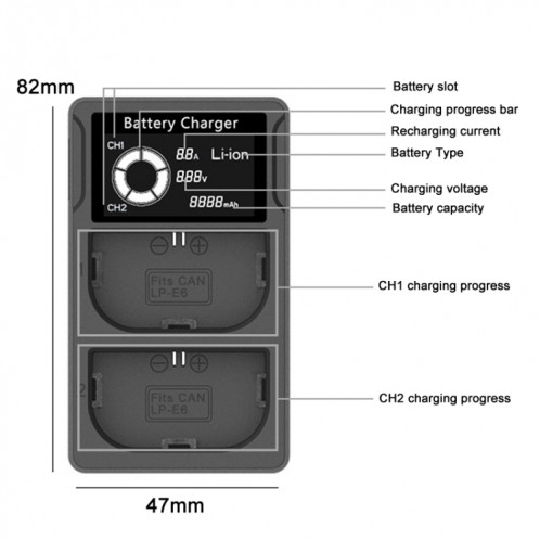 LP-E6 Chargeur de batterie pour appareil photo LCD double chargeur USB SH101A1721-05