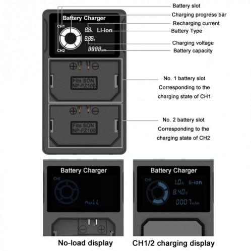 FZ100 Chargeur de batterie pour appareil photo à double charge avec écran LCD USB SH101A1186-05