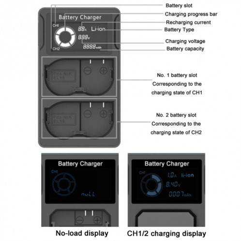 Chargeur de batterie pour appareil photo reflex à double charge LCD EL15 USB SH201A1332-05