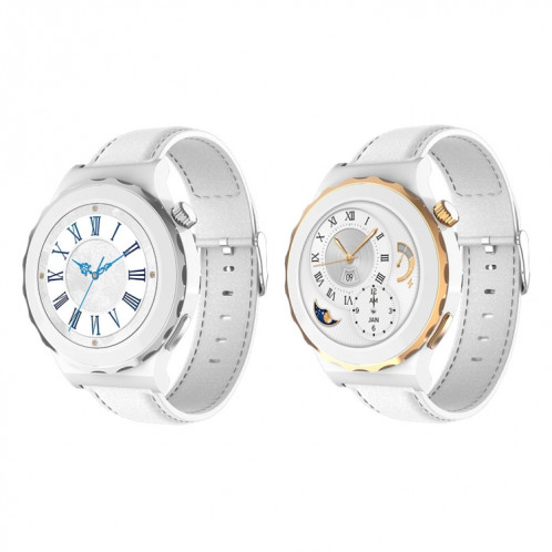 HW3 Mini montre intelligente de surveillance de la fréquence cardiaque/de l'oxygène sanguin avec fonction NFC (cuir blanc à coque argentée) SH201A1814-07