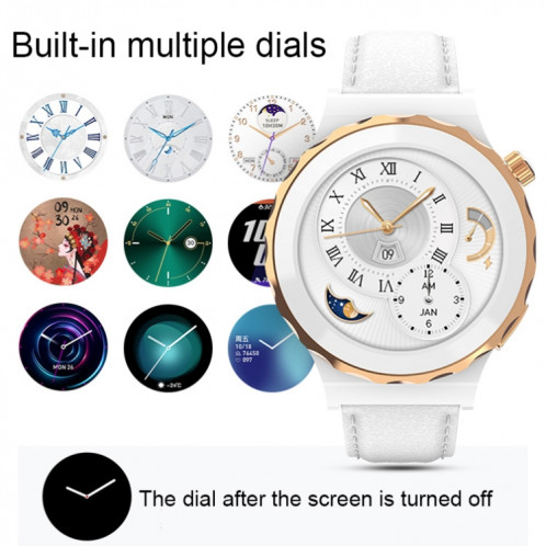 HW3 Mini montre intelligente de surveillance de la fréquence cardiaque/de l'oxygène sanguin avec fonction NFC (cuir blanc à coque argentée) SH201A1814-07