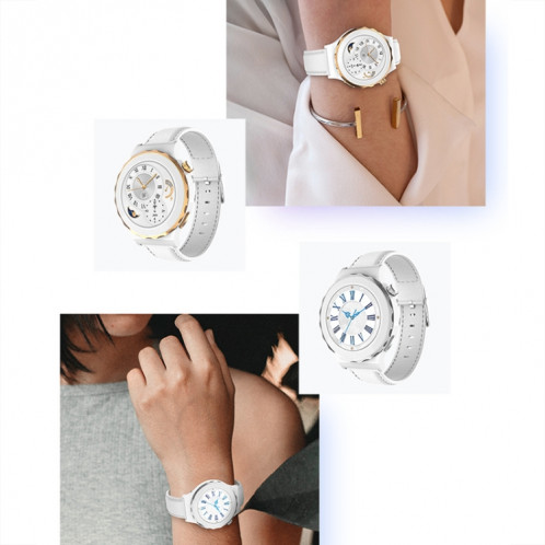 HW3 Mini montre intelligente de surveillance de la fréquence cardiaque/de l'oxygène sanguin avec fonction NFC (cuir blanc à coque argentée) SH201A1814-07