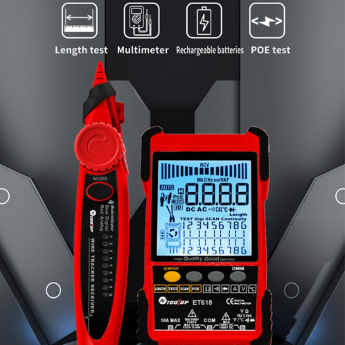 ET616 testeur de câble réseau réglable rechargeable testeur de câble POE (rouge) SH301R1492-011