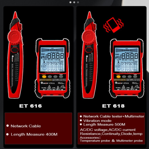 ET616 testeur de câble réseau réglable rechargeable testeur de câble POE (rouge) SH301R1492-011