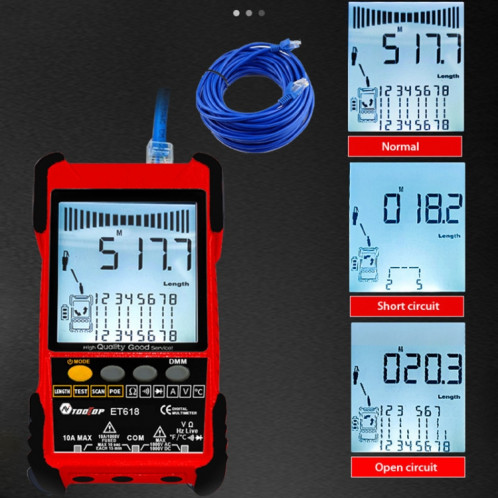 ET616 testeur de câble réseau réglable rechargeable testeur de câble POE (rouge) SH301R1492-011