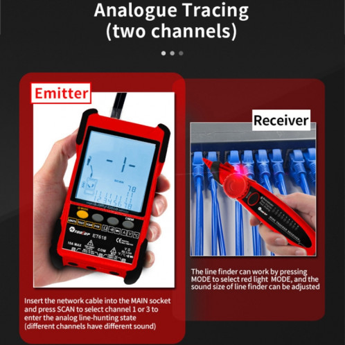 ET616 testeur de câble réseau réglable rechargeable testeur de câble POE (rouge) SH301R1492-011