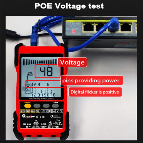 ET616 testeur de câble réseau réglable rechargeable testeur de câble POE (rouge) SH301R1492-011