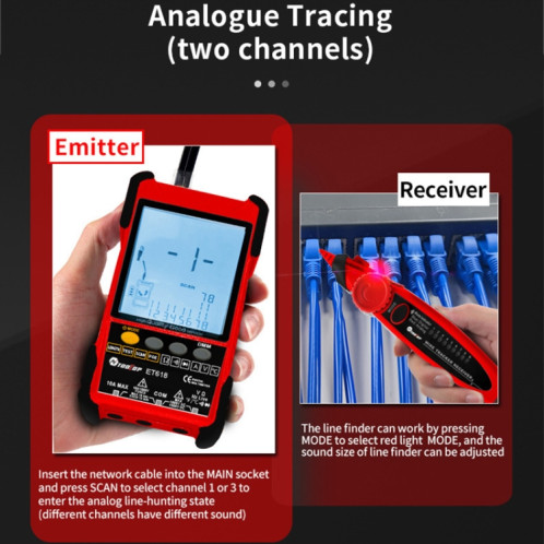 ET618 testeur de câble réseau réglable rechargeable testeur de câble POE (rouge) SH302R53-013