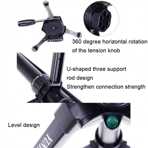 YUNTENG VCT-668RM Trépied pour appareil photo reflex portable Support de diffusion en direct pour téléphone portable (Noir) SY901A395-06
