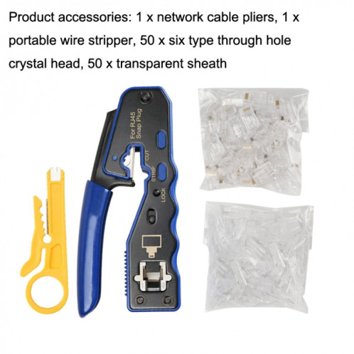 Rj45 8P Traversant Cristal Tête Connecteur Veste Réseau Outil Dénudage Fil Câble Pince Ensemble (Bleu) SH501A968-06