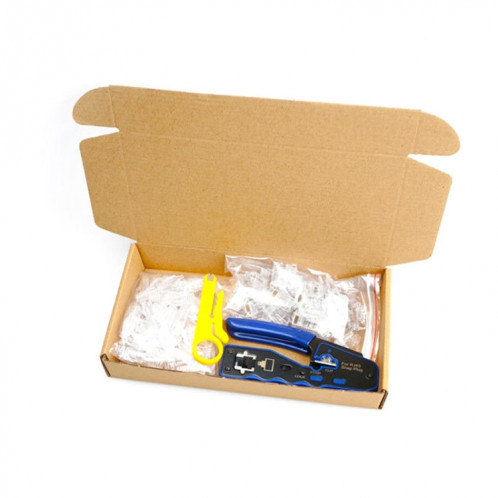 Rj45 8P Traversant Cristal Tête Connecteur Veste Réseau Outil Dénudage Fil Câble Pince Ensemble (Bleu) SH501A968-06