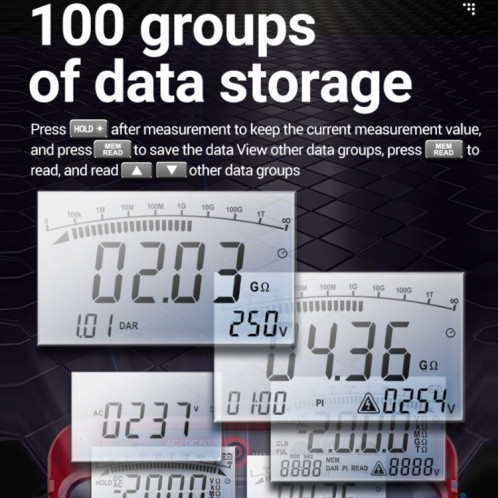 ANENG MH13 Testeur de résistance d'isolement de compteur électronique numérique haute tension (rouge) SA601A1269-06