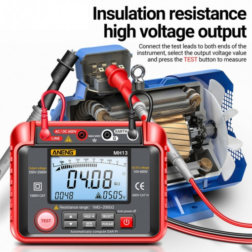 ANENG MH13 Testeur de résistance d'isolement de compteur électronique numérique haute tension (rouge) SA601A1269-06