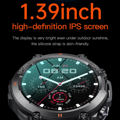 K56Pro 1,39 pouces fréquence cardiaque/pression artérielle/surveillance de l'oxygène sanguin montre intelligente d'appel (noir) SH501A647-07