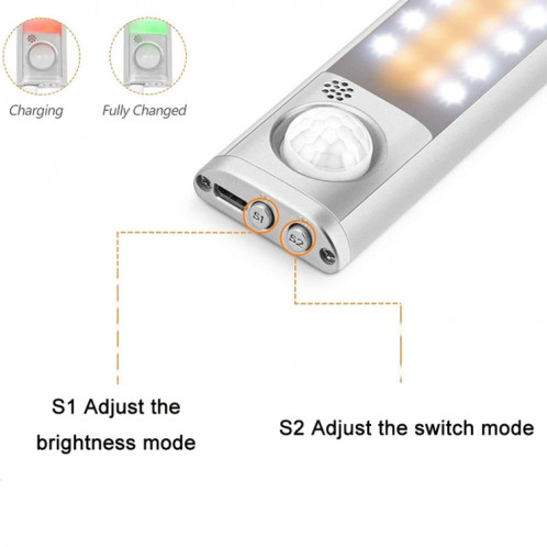 Lampe d'armoire intelligente à détection de corps humain avec chargement USB 2,8 W, longueur : 30 cm SH99021286-06