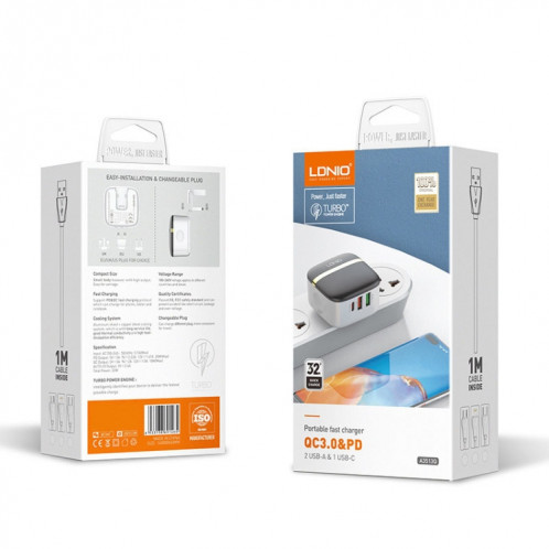 LDNIO A3513Q 32W QC3.0 Adaptateur téléphonique 3 ports USB Prise UE avec câble micro USB SL72051884-07