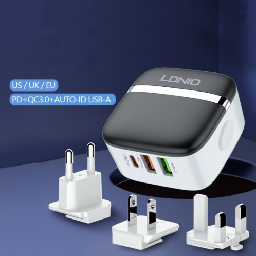 LDNIO A3513Q 32W QC3.0 Adaptateur téléphonique 3 ports USB Prise UE avec câble de type C à 8 broches SL72081066-07