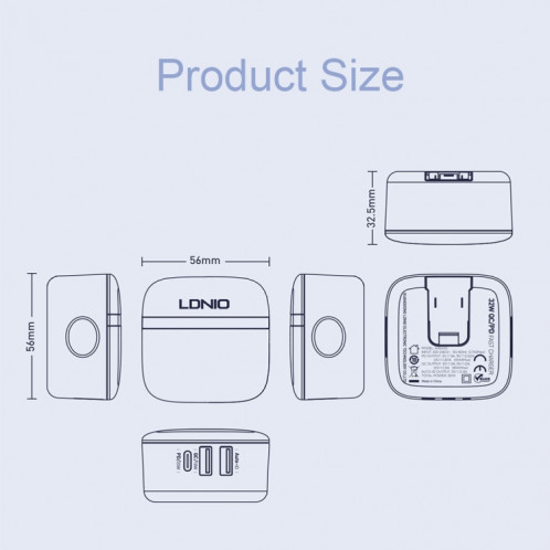 LDNIO A3513Q 32W QC3.0 Adaptateur téléphonique 3 ports USB Prise UE avec câble de type C à 8 broches SL72081066-07