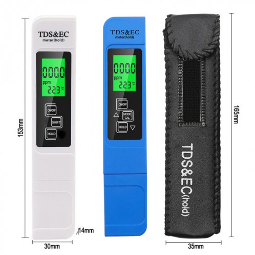 Modèle de rétroéclairage TDS & EC stylo de test de qualité de l'eau stylo de test de conductivité (blanc) SH201A1551-06