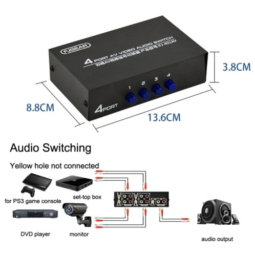 FJGEAR FJ-401AV Lotus Head Interface Sélecteur audio et vidéo AV 4 voies (Noir) SF901A840-06