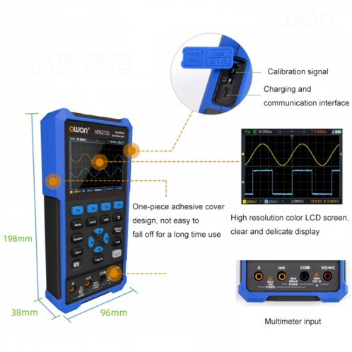 OWON VC101A (3 3/4) source de signal d'oscilloscope multimètre multifonctionnel tout-en-un HDS272 avec sonde unique (bande passante 70M) SH6502722-05