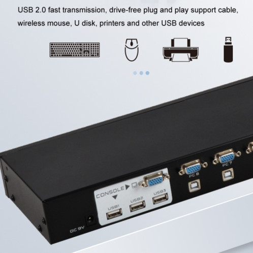 FJGEAR FJ-810UK Commutateur hôte VGA vers KVM 8 en 1 avec commutateur de bureau, (noir) SF601A1377-06