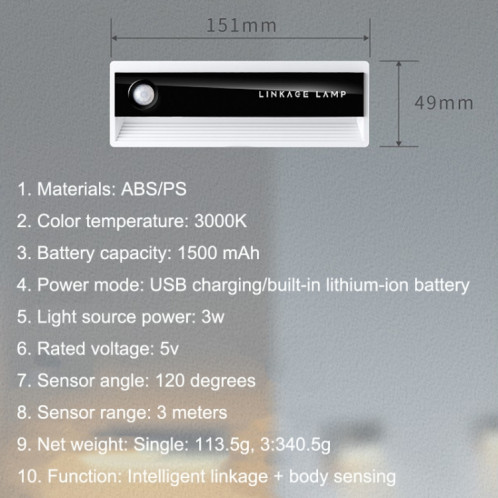 1PC TW-L56 Liaison Corps Humain Induction Veilleuse USB Lampe De Couloir Magnétique SH9901775-06