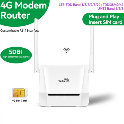 VR312 4G LTE Routeur 4G CPE FDD/TDD Carte Routeur Mobile MOD Version Malaise Prise UE (Blanc) SH101A1385-06