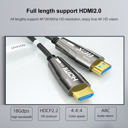 Câble optique actif HDMI 2.0 mâle vers HDMI 2.0 mâle 4K HD, longueur du câble : 90 m SH8817612-07