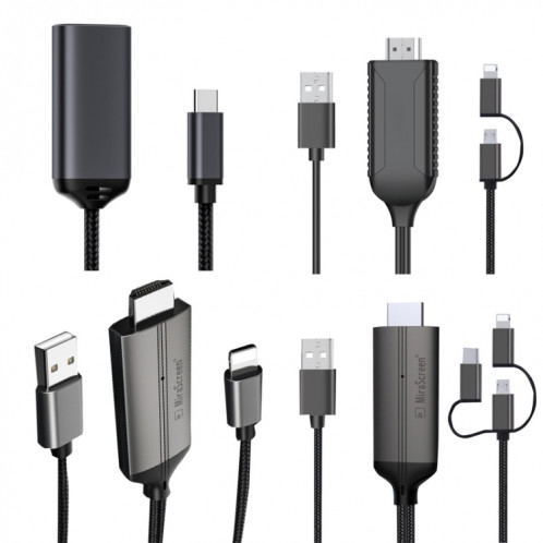 LD36 8 broches + Micro USB + type-c/USB-C vers HDMI 1080P HDTV Dongle câble, Plug And Play HDMI avec écran Plug And Play SH0604250-06