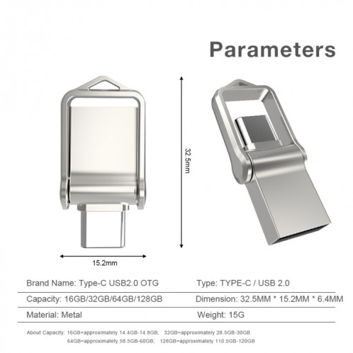 32 Go USB 2.0 + Type-C/USB-C Mini ordinateur et téléphone à double usage rotatif U Disk (noir) SH402A95-07