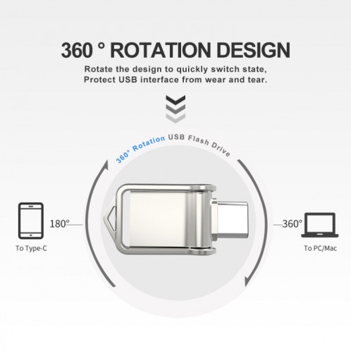 64 Go USB 2.0 + Type-C/USB-C Mini ordinateur et téléphone à double usage rotatif U Disk (noir) SH403A1130-07