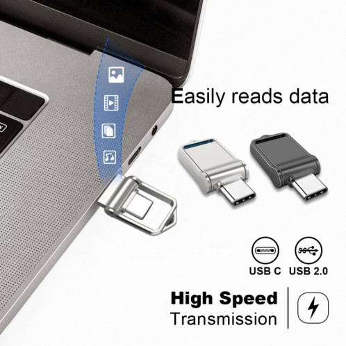 64 Go USB 2.0 + Type-C/USB-C Mini ordinateur et téléphone à double usage rotatif U Disk (noir) SH403A1130-07