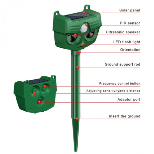 RC-543 Répulsif solaire extérieur pour chien Répulsif à ultrasons infrarouge pour oiseaux SH05851205-08