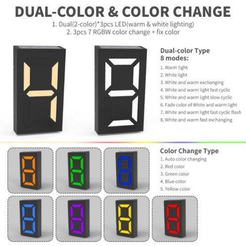 N766B DIY Solar Number Doorplate Lamp Outdoor Appliques murales étanches (Modèle de lumière colorée) SH601A583-06