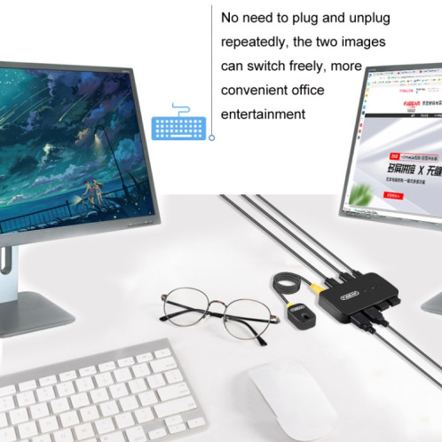 FJGEAR2 FJ-U302 Extenseur de commutateur partagé partagé USB 3 en 2 sorties avec câble de contrôleur de bureau SF06451581-06