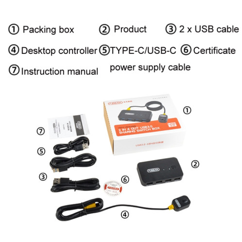 FJGEAR2 FJ-U302 Extenseur de commutateur partagé partagé USB 3 en 2 sorties avec câble de contrôleur de bureau SF06451581-06