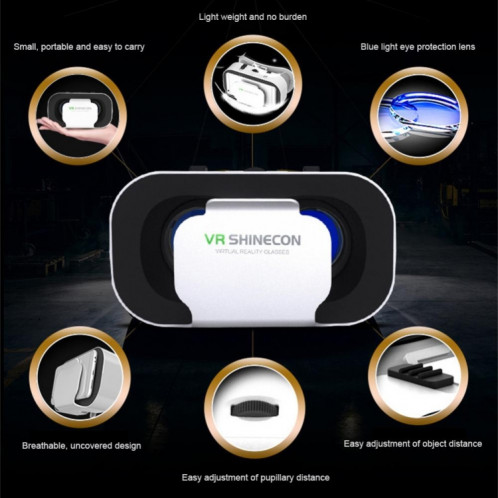 VR SHINECON G05 5th 3D VR Lunettes Casque Virtuel Lunettes Numériques (Blanc) SV301A1528-07