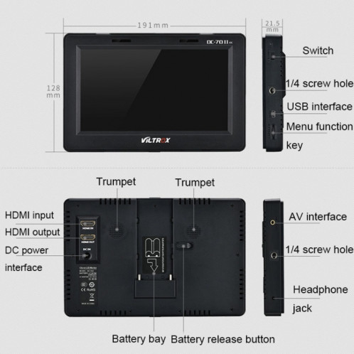 VILTROX DC-70II 7 pouces 4K HD Camera Director Monitor Film Camera Video Monitor SV0916879-07