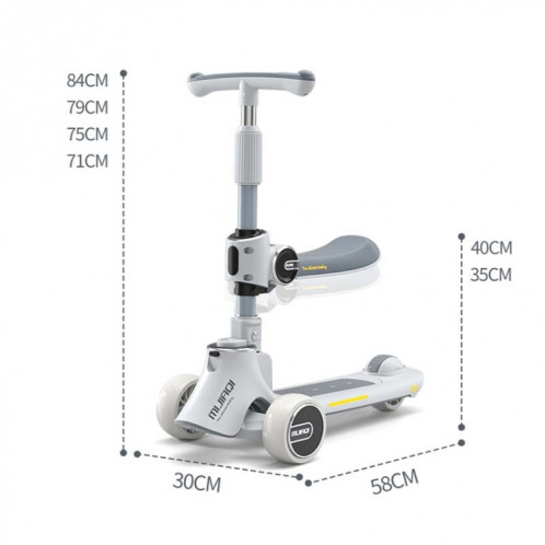 MIJIAQI 01 Trottinette Pliable Multifonctionnelle pour Enfants 3 en 1 avec Musique et Lumières, Spec: Bleu SM55081939-06