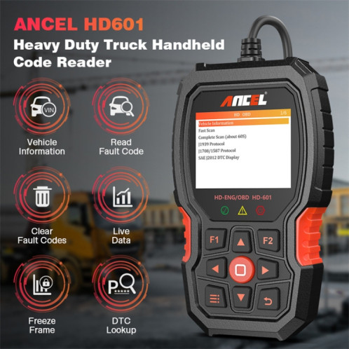 Scanner de diagnostic de camion lourd de détecteur de moteur diesel d'ANCEL HD601 24V SA16011675-06