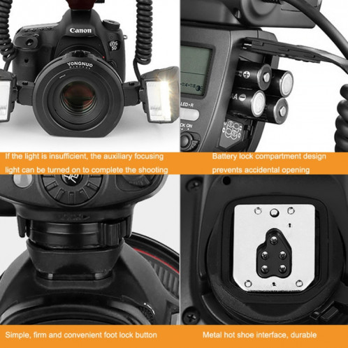 Pour Canon TTL Oral Insect Insect Dents Ring Light YONGNUO YN24EX Macro Ring Flash Speedlite (Noir) SY601A1414-08